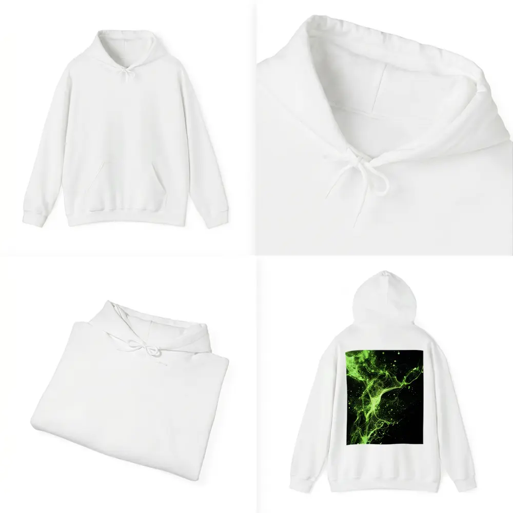 Neon Green Energy Particles Black Background – Hoodies