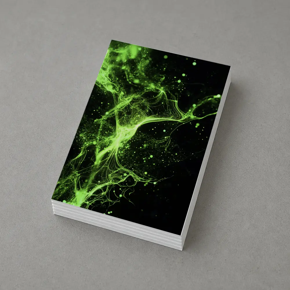 Neon Green Energy Particles Black Background – Postcards