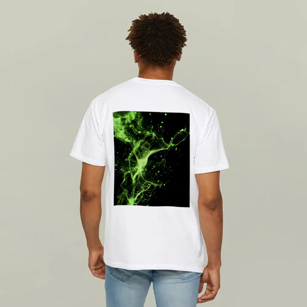Neon Green Energy Particles Black Background – T-Shirts