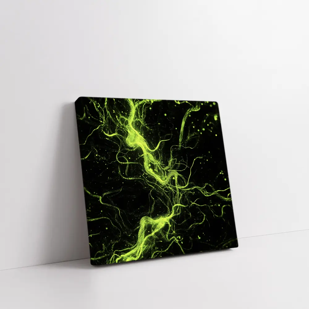 Neon Green Energy Waves On Black – Wall Art