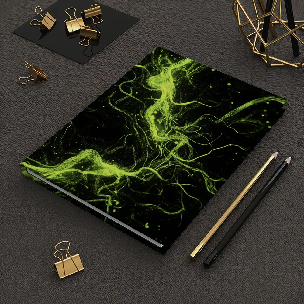 Neon Green Energy Waves On Black – Notebooks