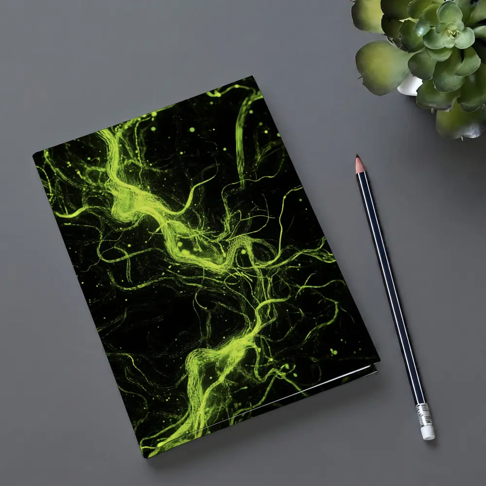 Neon Green Energy Waves On Black – Notebooks