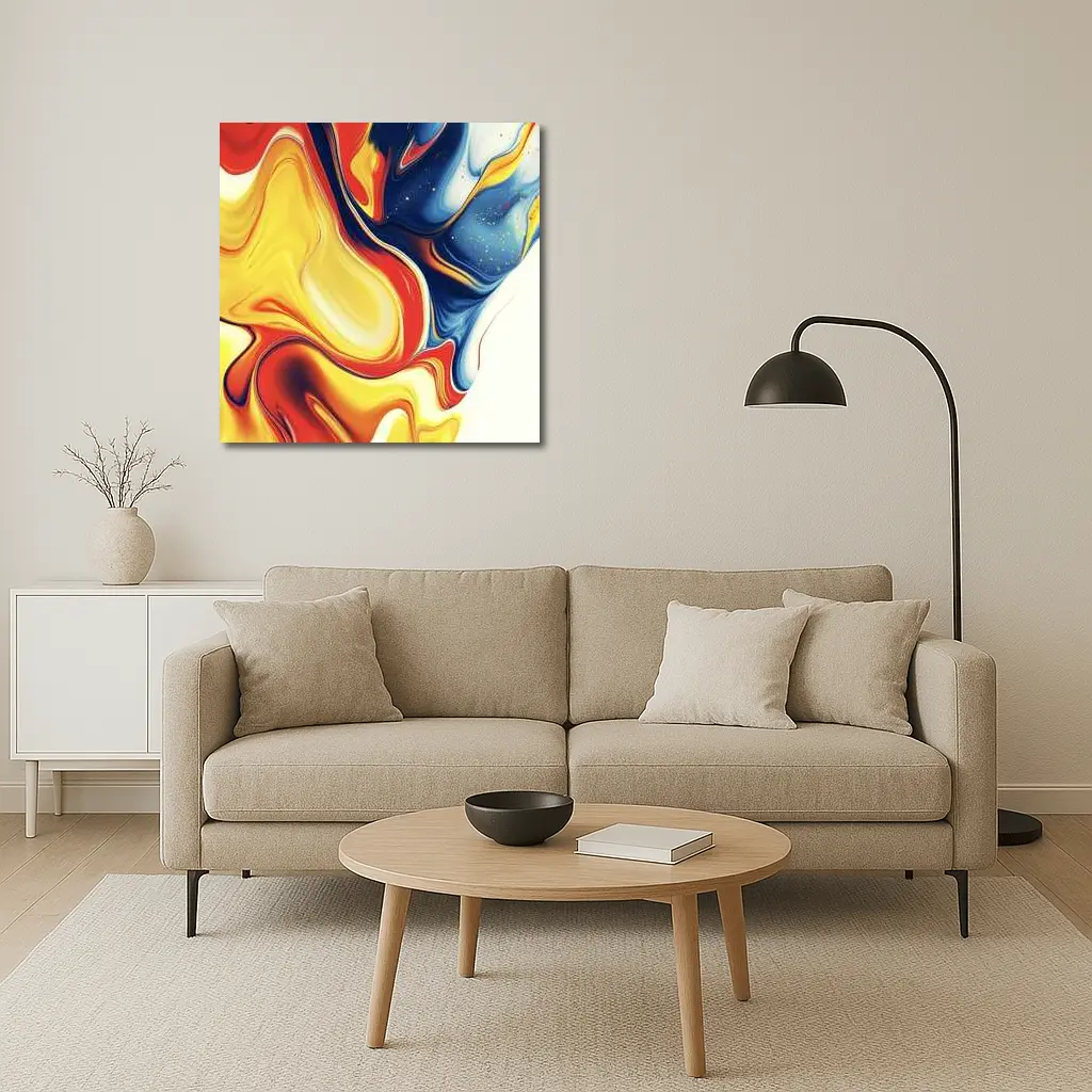 Bold Fluid Abstract Art Yellow Red Blue – Wall Art