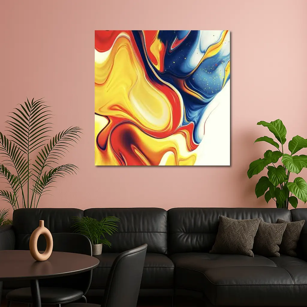 Bold Fluid Abstract Art Yellow Red Blue – Wall Art