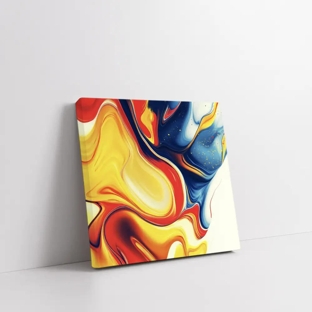 Bold Fluid Abstract Art Yellow Red Blue – Wall Art