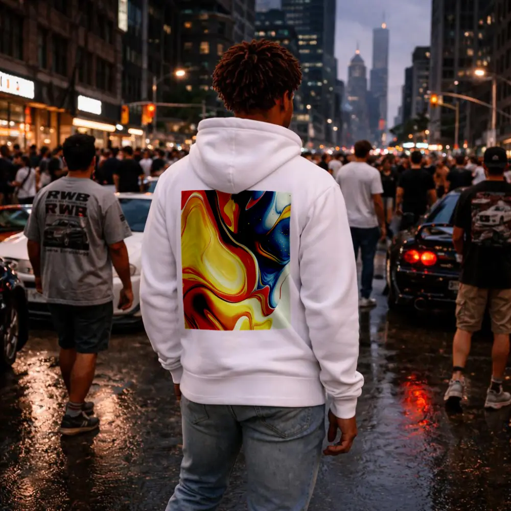 Bold Fluid Abstract Art Yellow Red Blue – Hoodies
