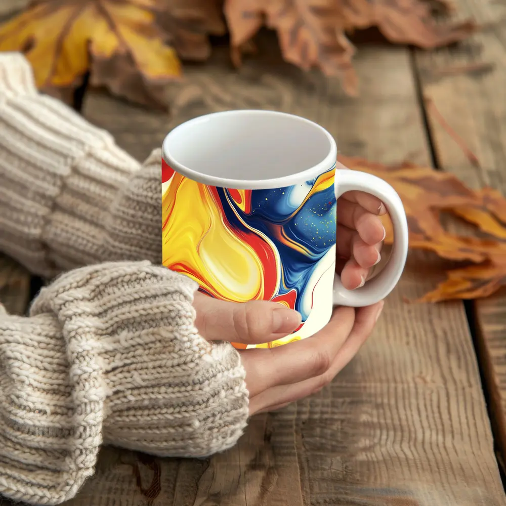 Bold Fluid Abstract Art Yellow Red Blue – Mugs