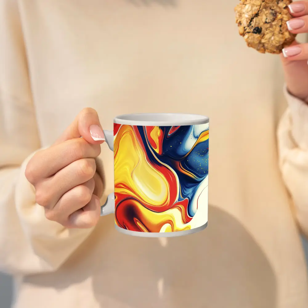 Bold Fluid Abstract Art Yellow Red Blue – Mugs