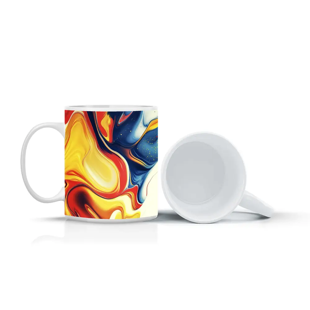 Bold Fluid Abstract Art Yellow Red Blue – Mugs