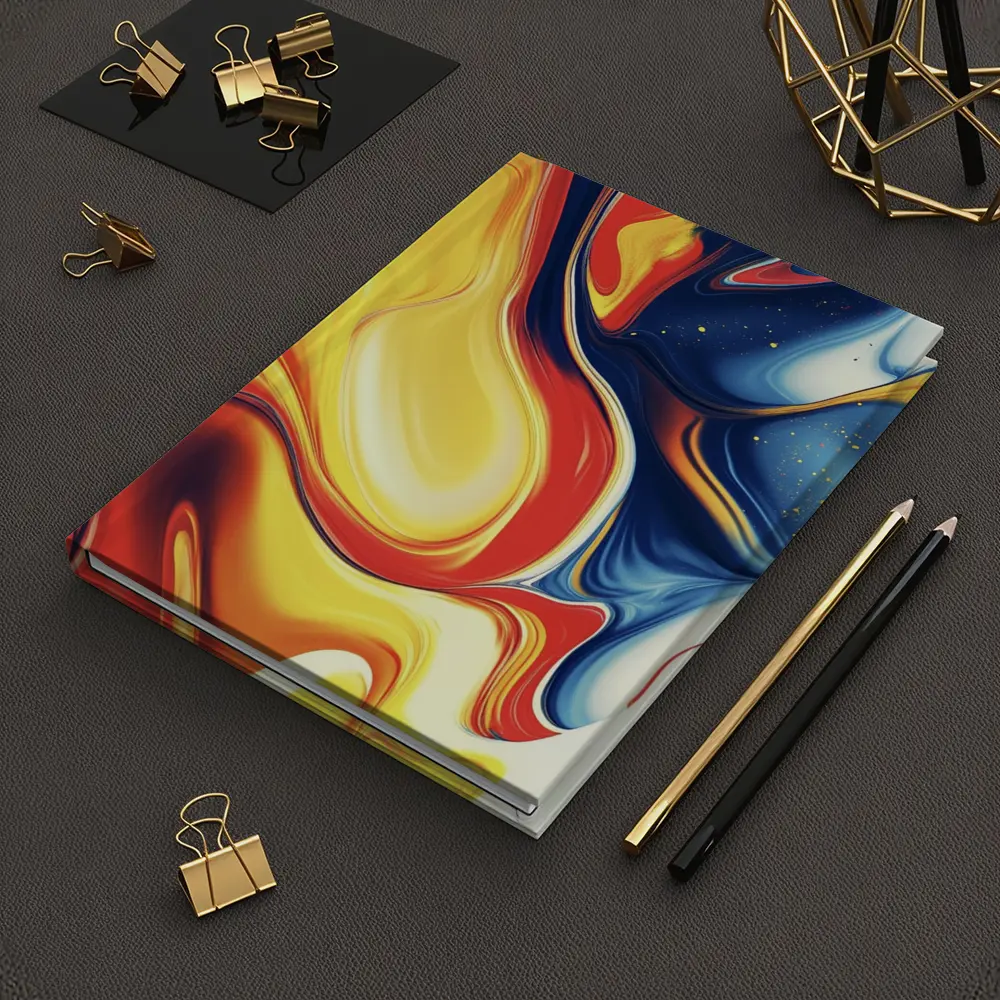 Bold Fluid Abstract Art Yellow Red Blue – Notebooks