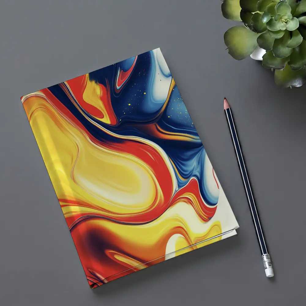Bold Fluid Abstract Art Yellow Red Blue – Notebooks
