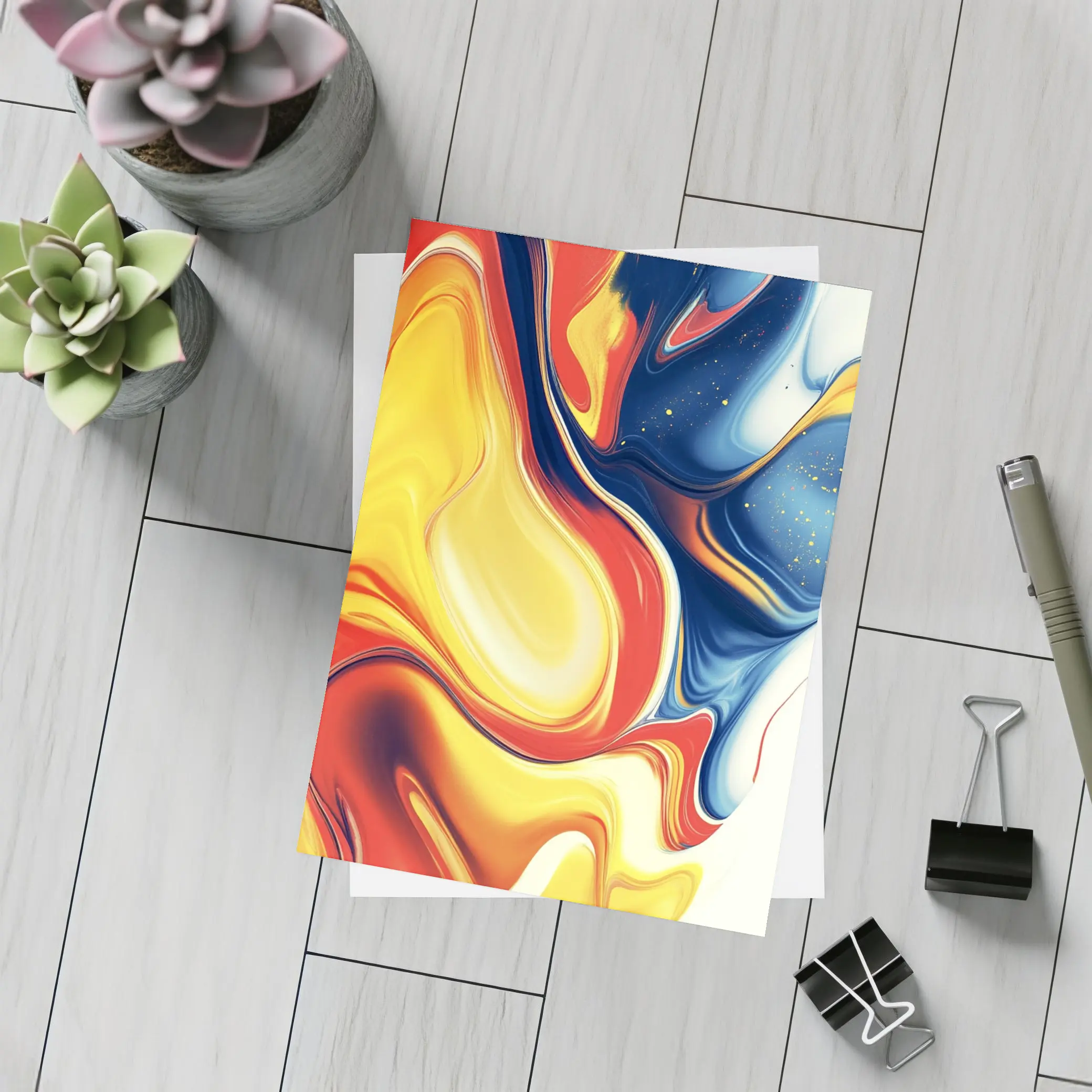 Bold Fluid Abstract Art Yellow Red Blue – Postcards