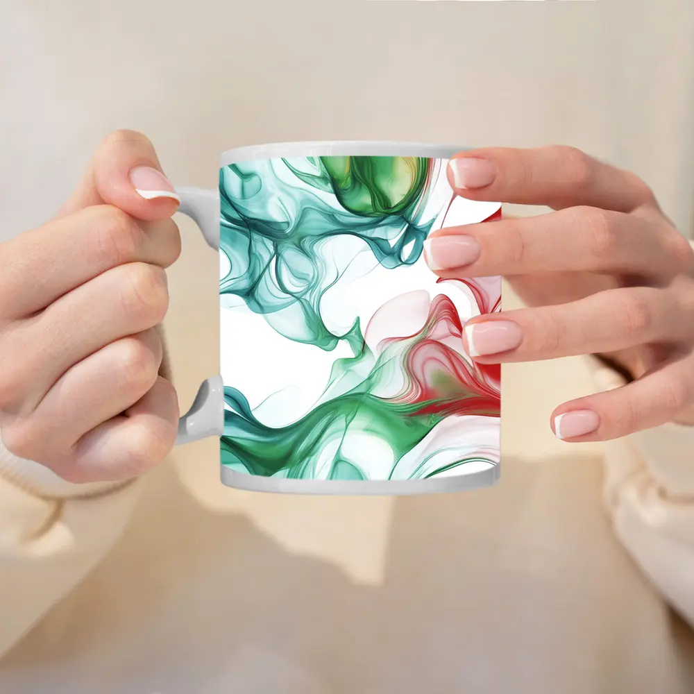 Green Red Smoke Abstract Art White Background – Mugs