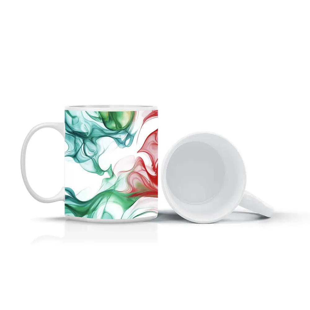 Green Red Smoke Abstract Art White Background – Mugs