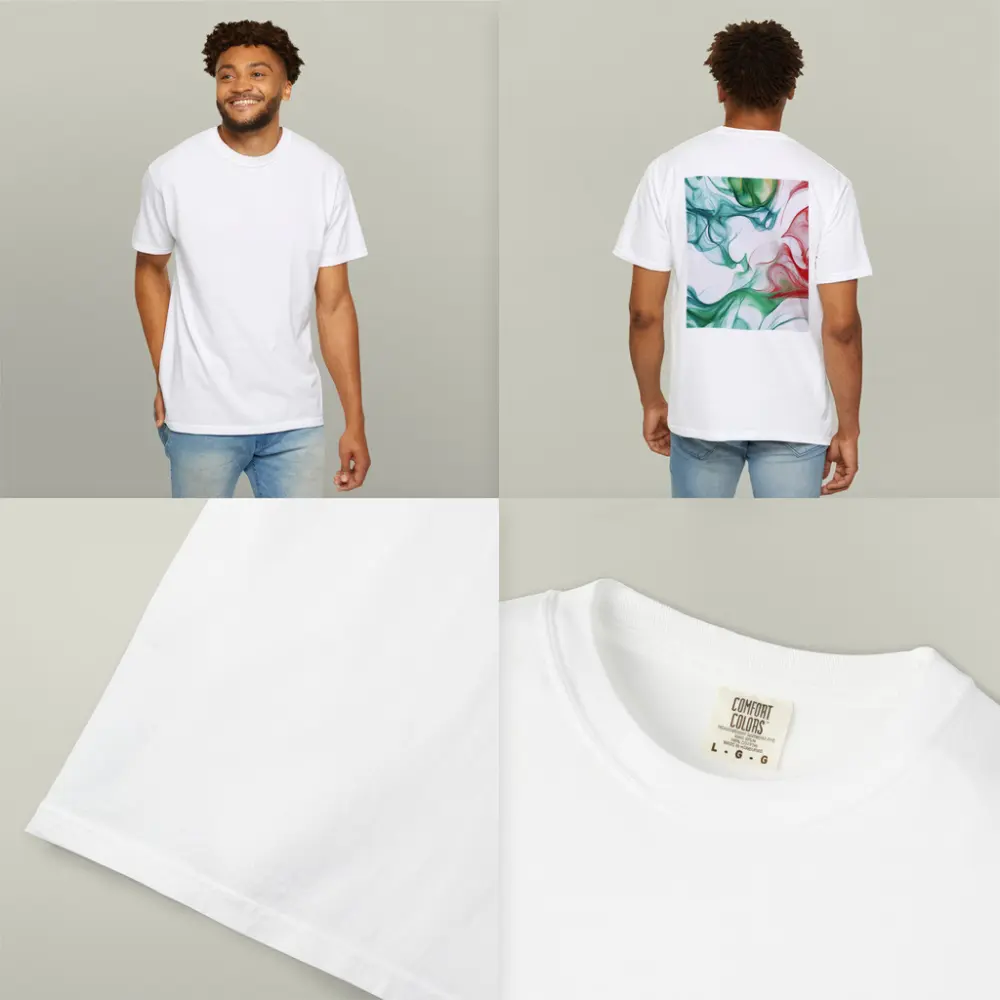 Green Red Smoke Abstract Art White Background – T-Shirts