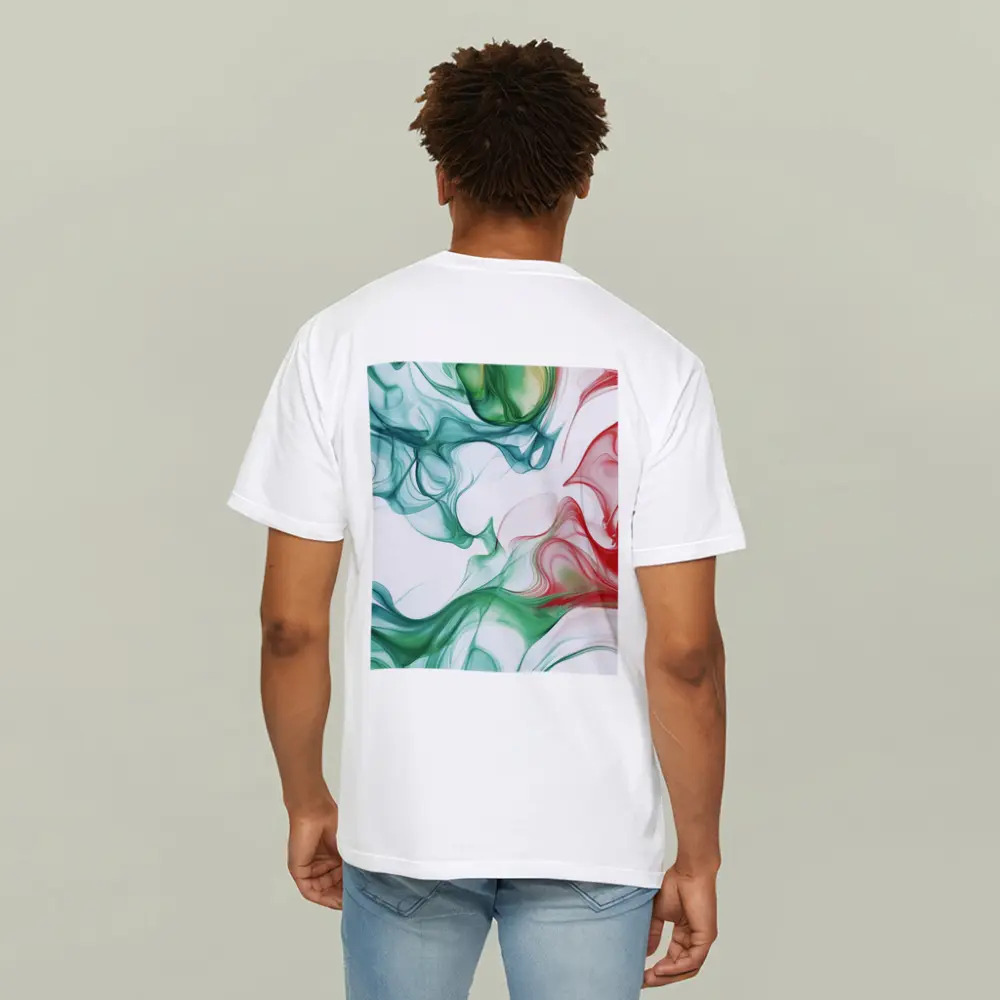 Green Red Smoke Abstract Art White Background – T-Shirts