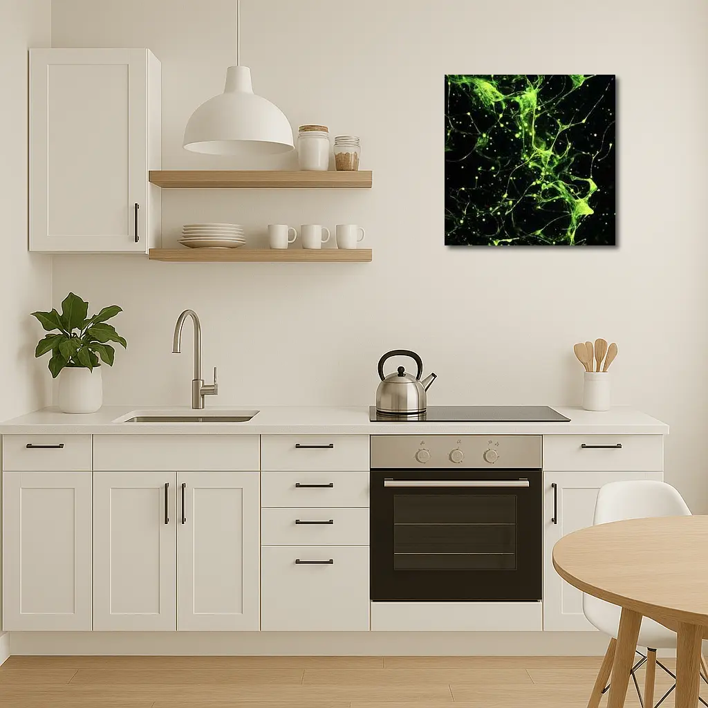 Neon Green Neural Network Dark Background Abstract – Wall Art