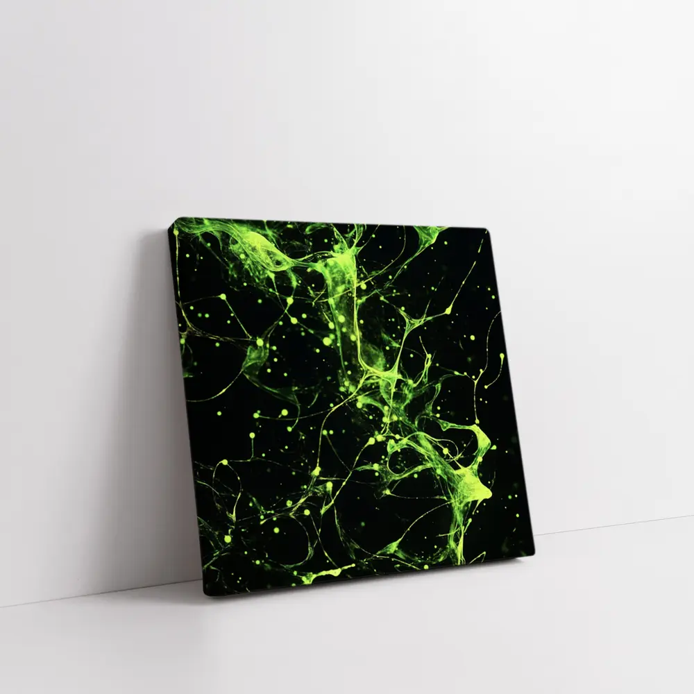 Neon Green Neural Network Dark Background Abstract – Wall Art