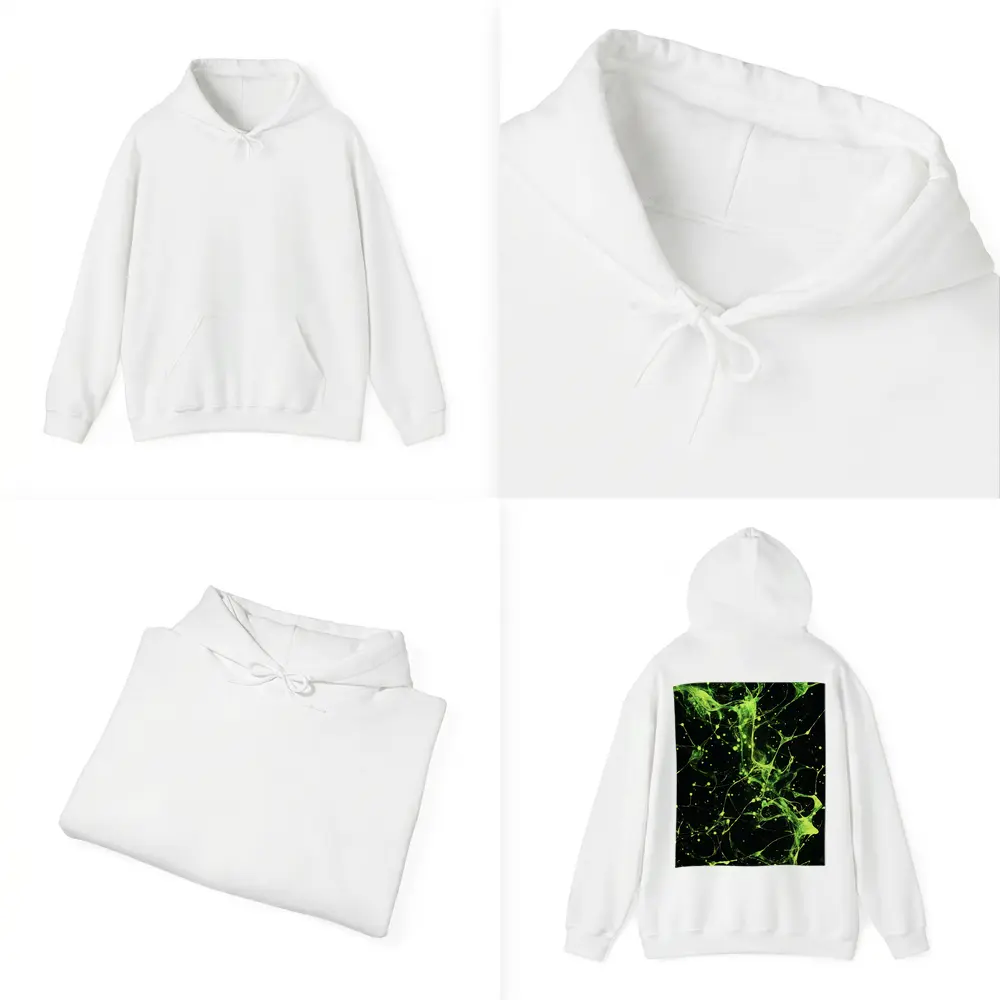 Neon Green Neural Network Dark Background Abstract – Hoodies