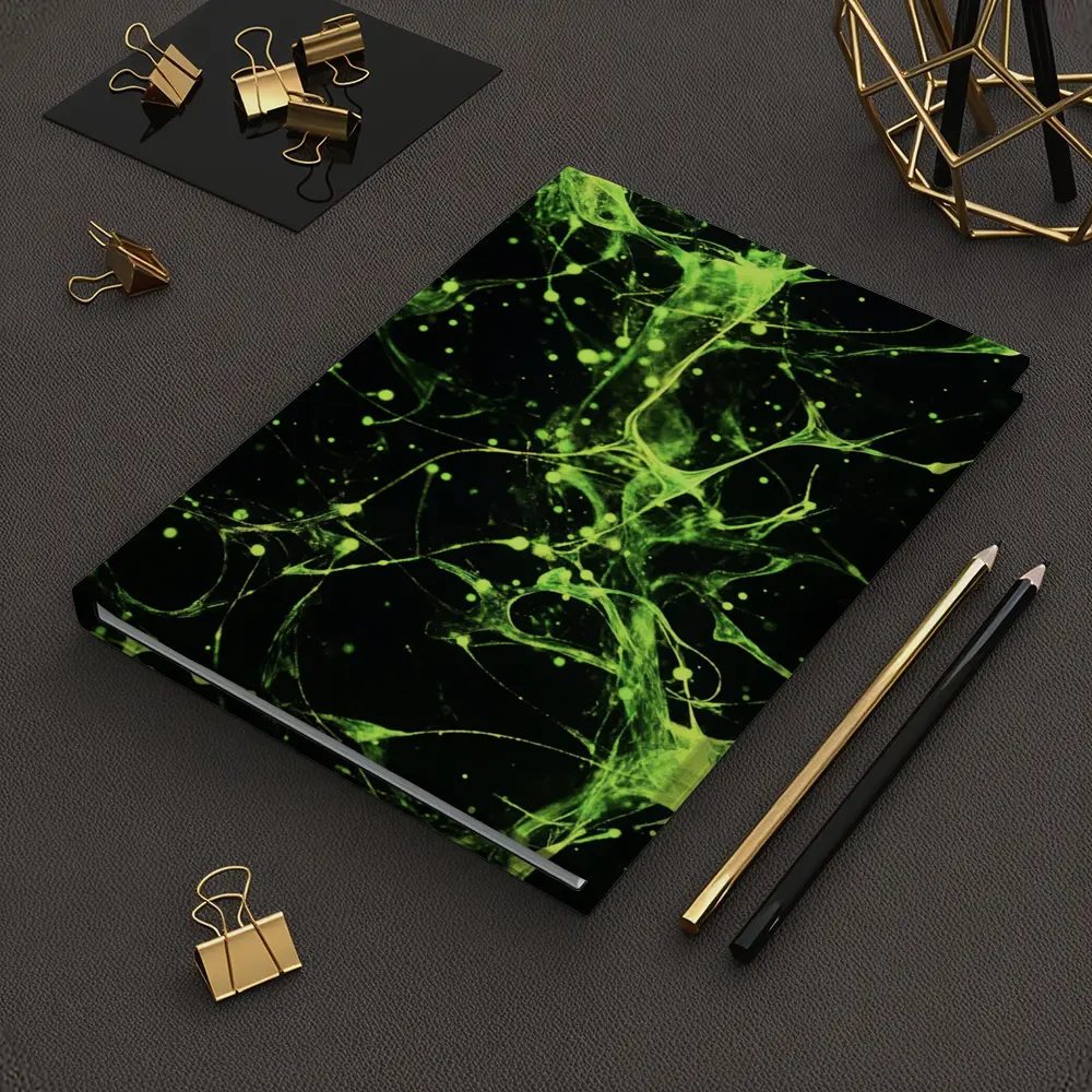 Neon Green Neural Network Dark Background Abstract – Notebooks