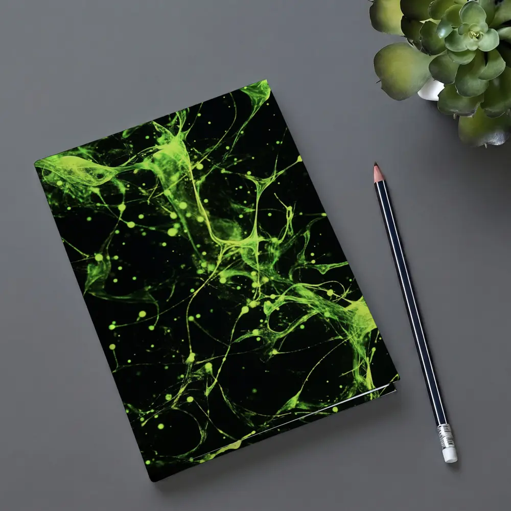 Neon Green Neural Network Dark Background Abstract – Notebooks
