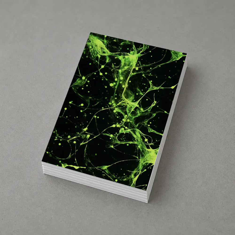 Neon Green Neural Network Dark Background Abstract – Postcards