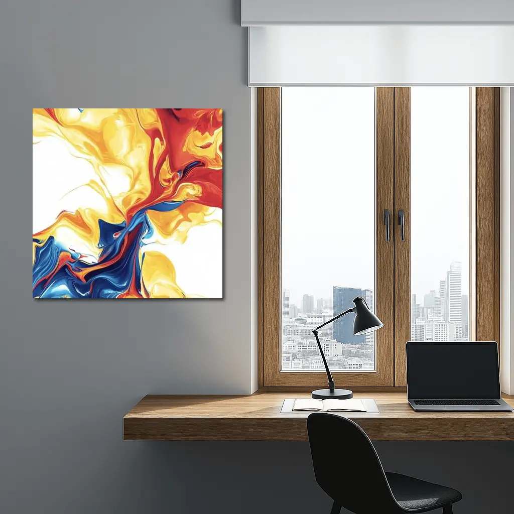 Bold Fluid Abstract Art Yellow Red Blue – Wall Art