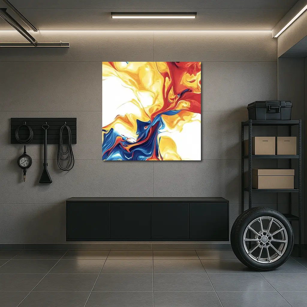 Bold Fluid Abstract Art Yellow Red Blue – Wall Art