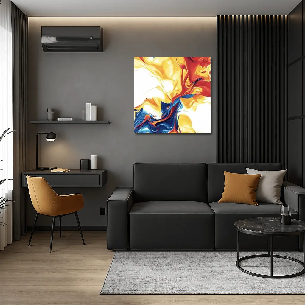 Bold Fluid Abstract Art Yellow Red Blue – Wall Art