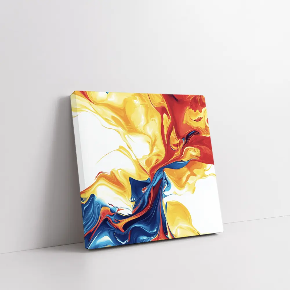 Bold Fluid Abstract Art Yellow Red Blue – Wall Art