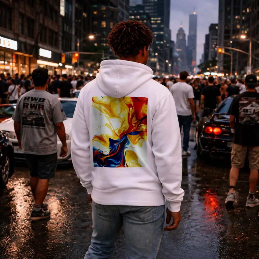 Bold Fluid Abstract Art Yellow Red Blue – Hoodies