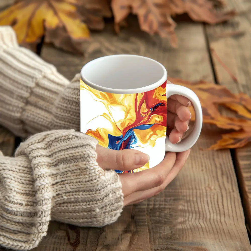 Bold Fluid Abstract Art Yellow Red Blue – Mugs