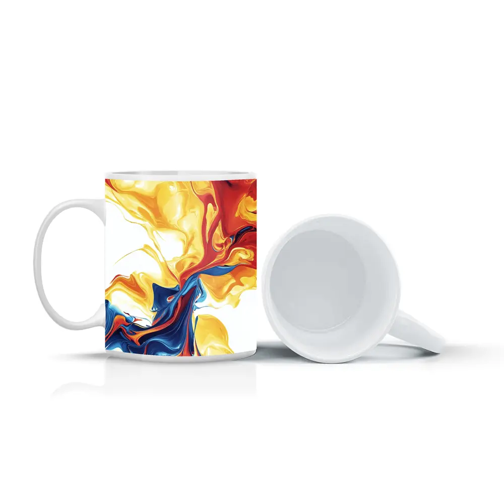 Bold Fluid Abstract Art Yellow Red Blue – Mugs