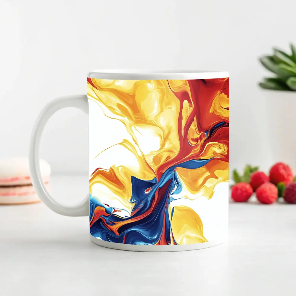 Bold Fluid Abstract Art Yellow Red Blue – Mugs