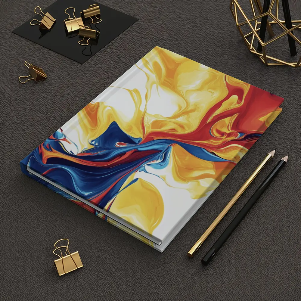 Bold Fluid Abstract Art Yellow Red Blue – Notebooks