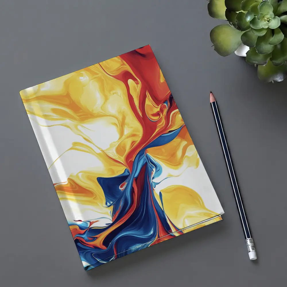 Bold Fluid Abstract Art Yellow Red Blue – Notebooks