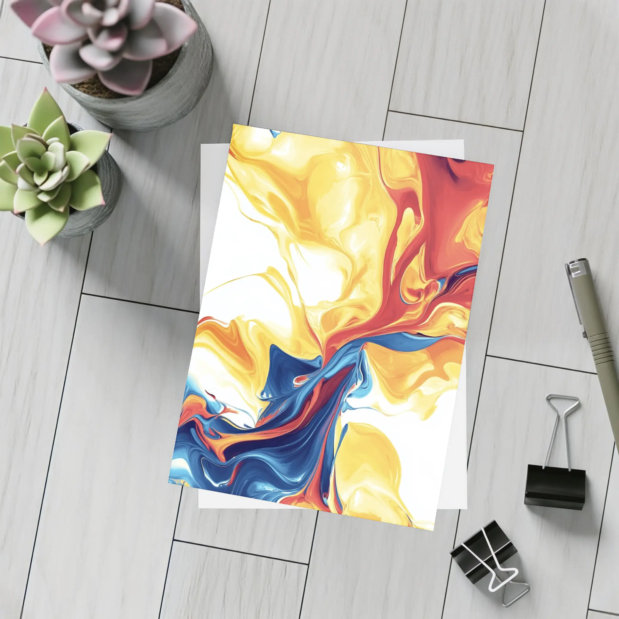 Bold Fluid Abstract Art Yellow Red Blue – Postcards