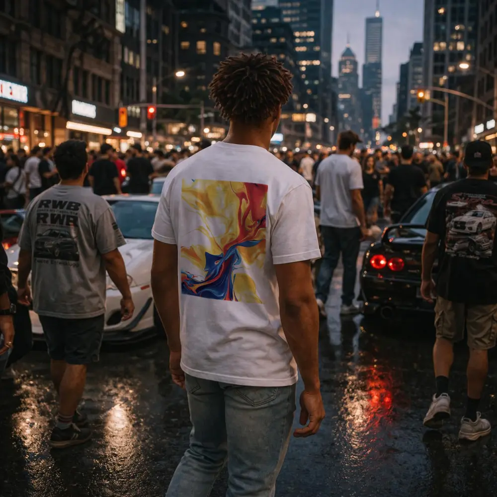 Bold Fluid Abstract Art Yellow Red Blue – T-Shirts