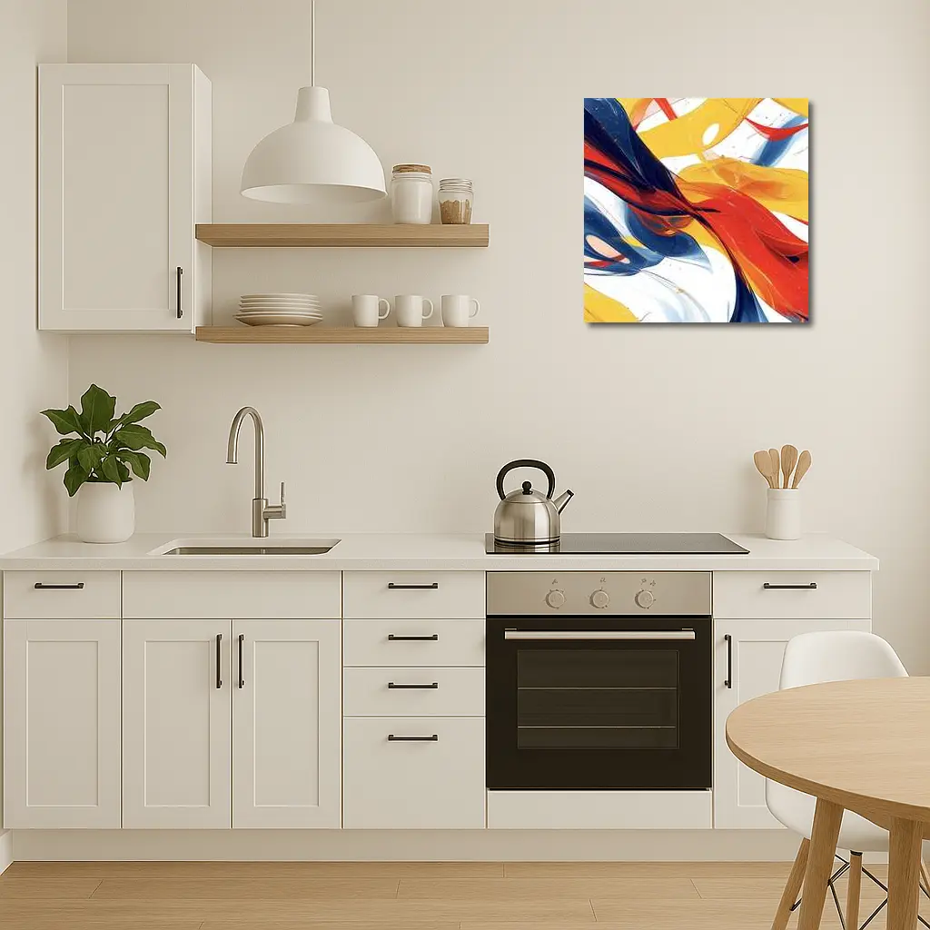 Bold Abstract Swirls Red Yellow Blue White – Wall Art