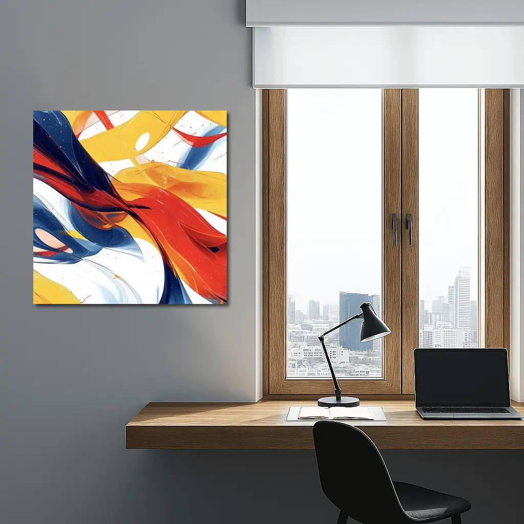 Bold Abstract Swirls Red Yellow Blue White – Wall Art