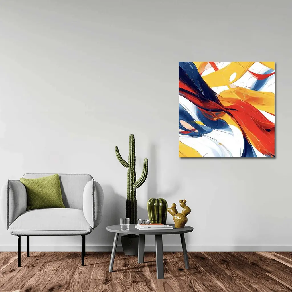 Bold Abstract Swirls Red Yellow Blue White – Wall Art