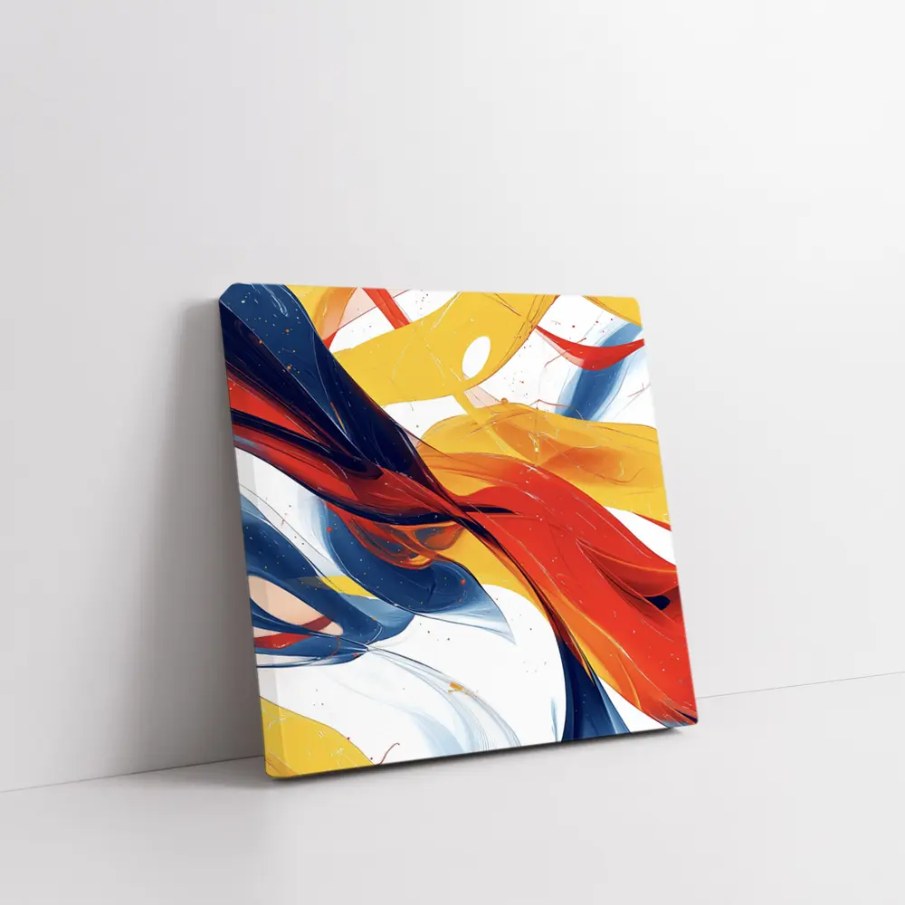 Bold Abstract Swirls Red Yellow Blue White – Wall Art