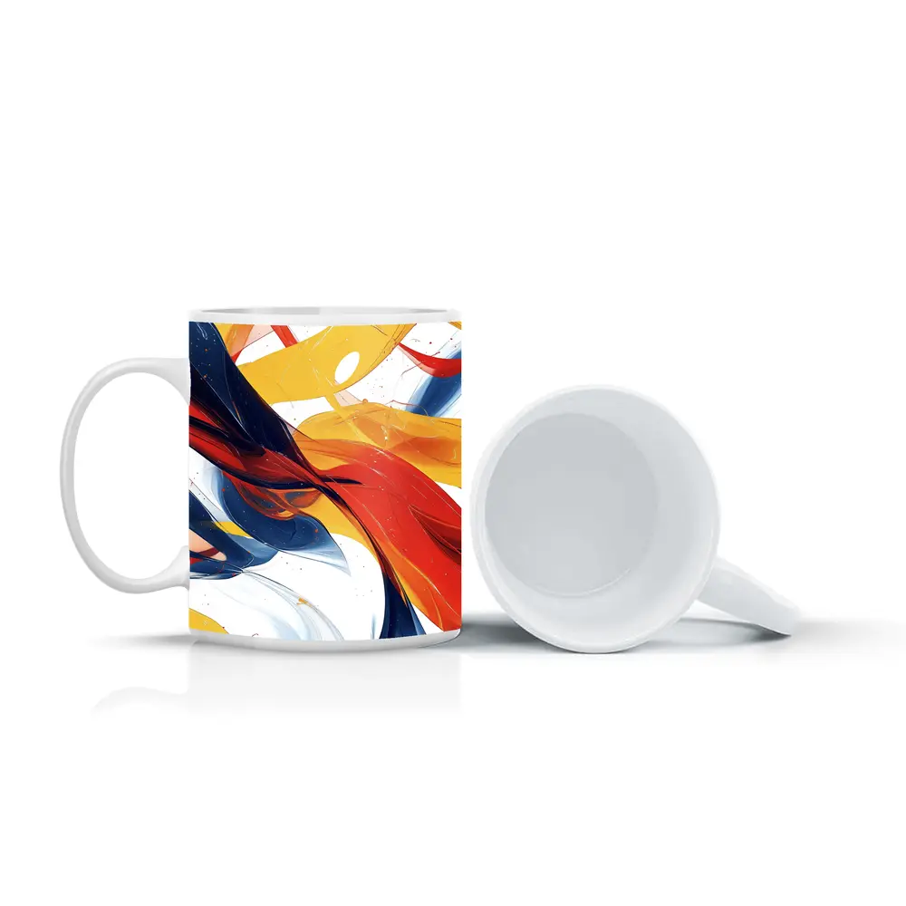 Bold Abstract Swirls Red Yellow Blue White – Mugs