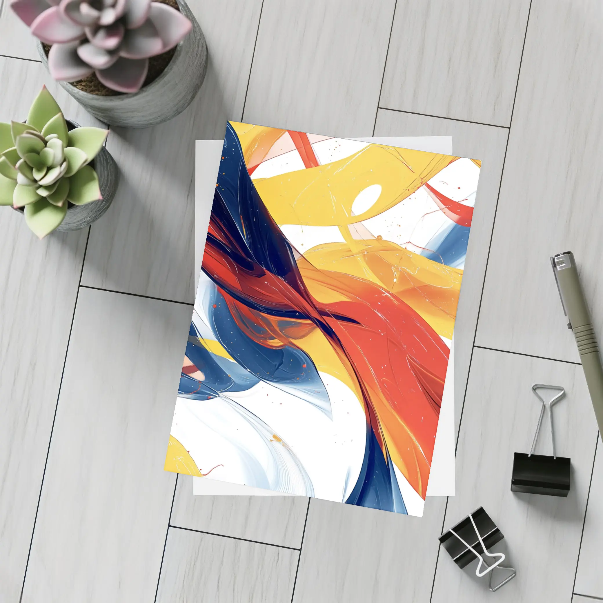 Bold Abstract Swirls Red Yellow Blue White – Postcards