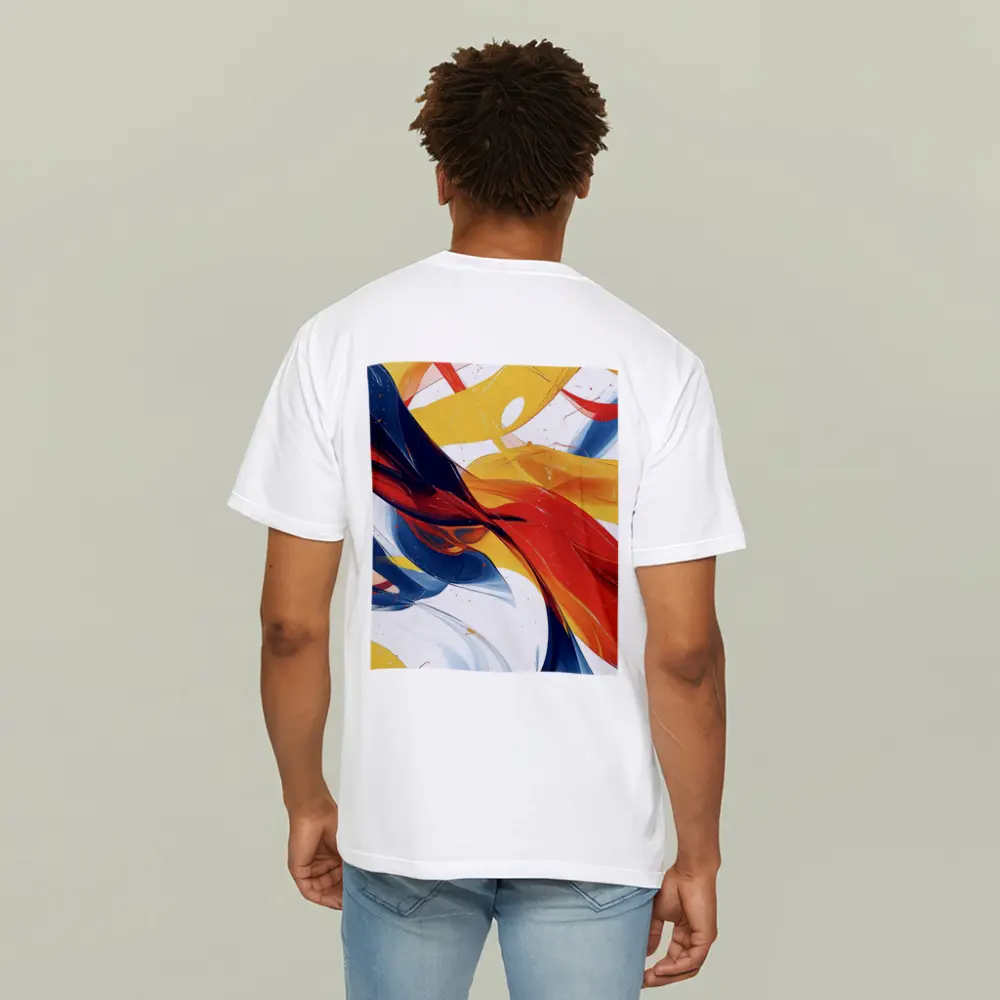 Bold Abstract Swirls Red Yellow Blue White – T-Shirts