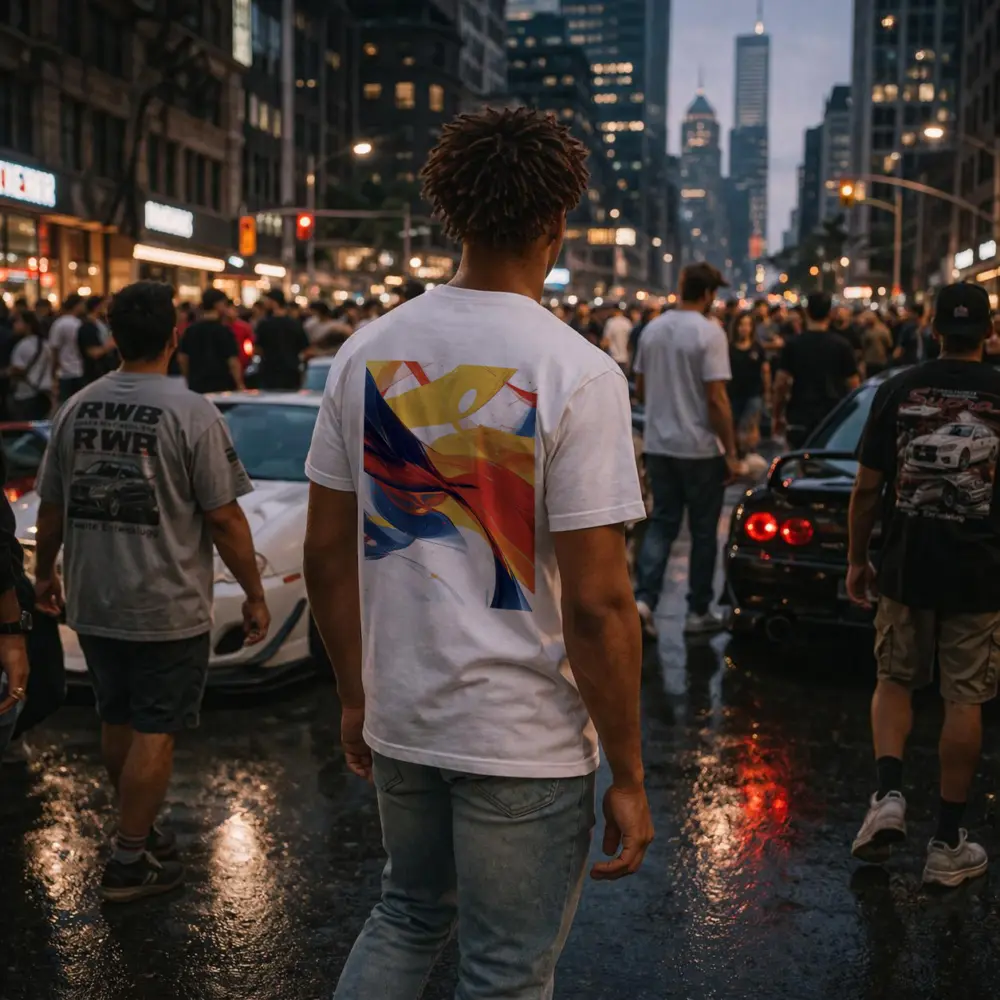 Bold Abstract Swirls Red Yellow Blue White – T-Shirts