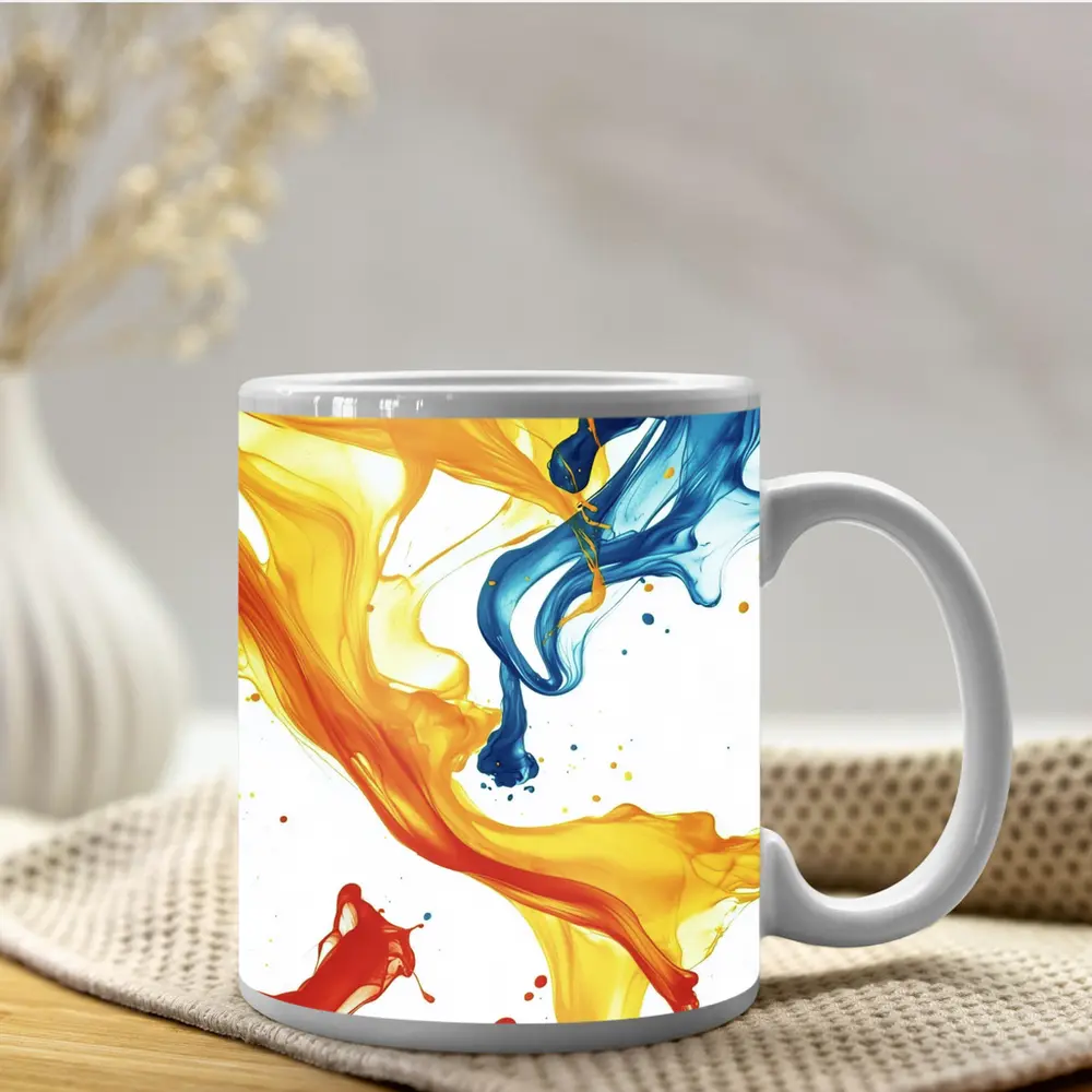 Blue Yellow Red Paint Splash Abstract Art – Mugs