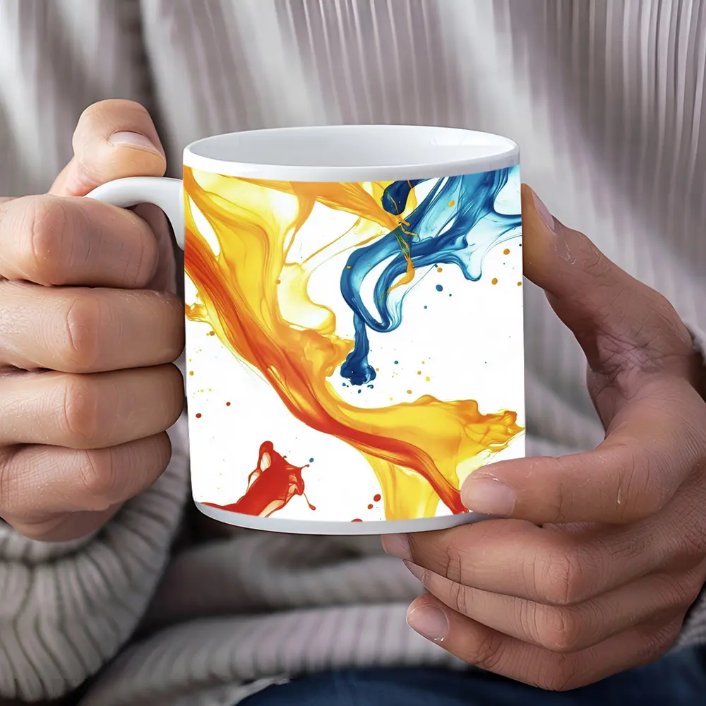 Blue Yellow Red Paint Splash Abstract Art – Mugs