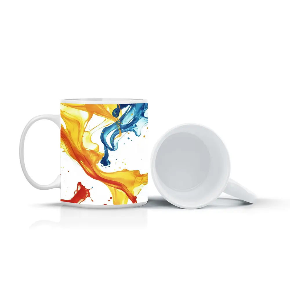 Blue Yellow Red Paint Splash Abstract Art – Mugs