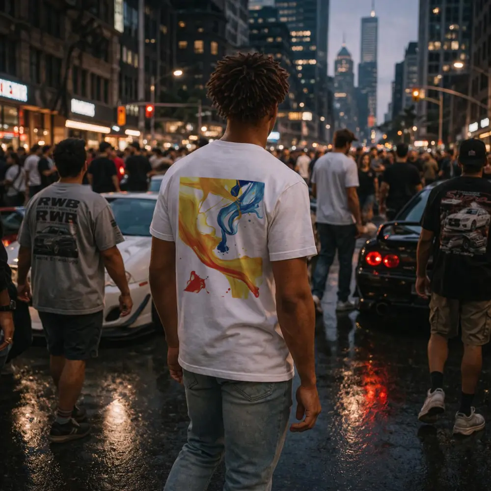 Blue Yellow Red Paint Splash Abstract Art – T-Shirts